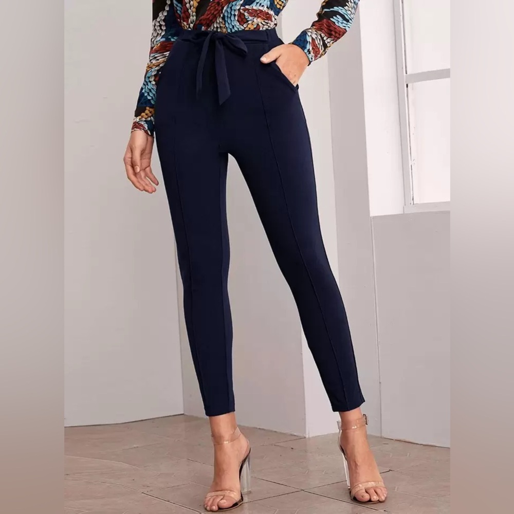 SHEIN Privé Tie Front Slant Pocket Skinny Pants